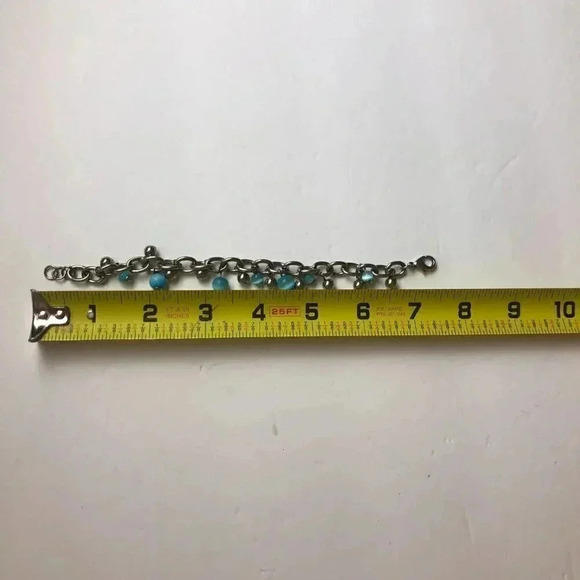 Blue Moonstone Beaded Bracelet Silver Cable Link 7-3/4" - Picture 5 of 5